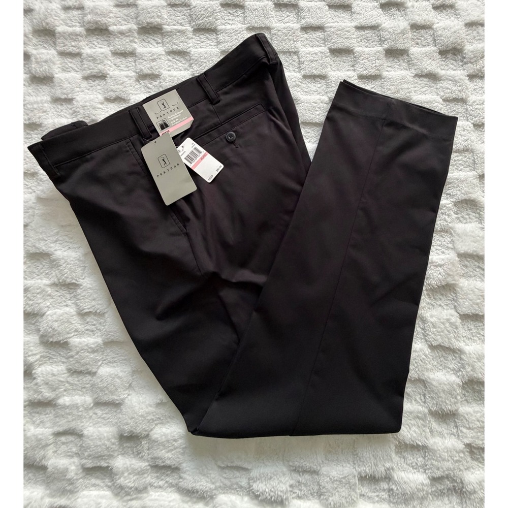 NWT-PGA Tour Mens Golf Pants 36x31 Caviar Black Active Gripper Waistband UPF 50